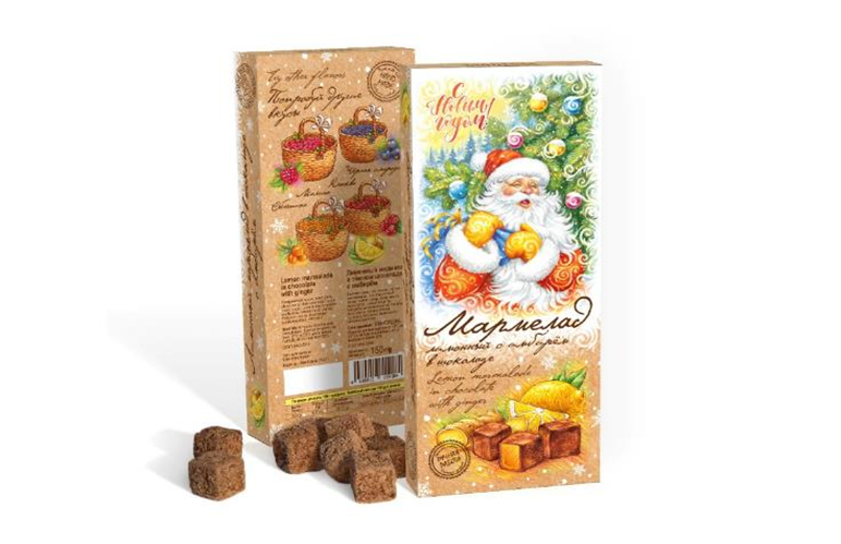  Сладарт(11443) Мармелад НОВОГОДНИЙ Лимонный с имбирём в тёмном шоколаде, 150г    в Каспийске